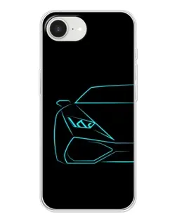 Чехол для iPhone 16e с картинкой «Голубой силуэт Lamborghini»
