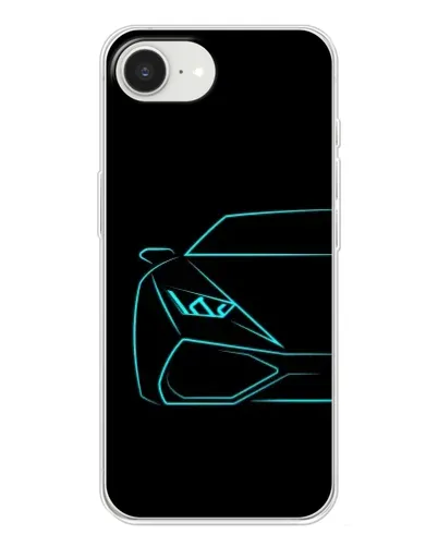 Чехол для iPhone 16e с картинкой «Голубой силуэт Lamborghini»