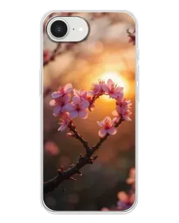 Чехол для iPhone 16e с картинкой «Розовый цвет сердце на фоне заката»