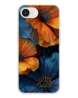 Чехол для iPhone 16e с картинкой «Яркая сине-оранжевая флора»