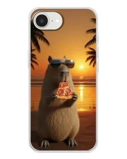 Чехол для iPhone 16e с картинкой «Капибара с пиццей»