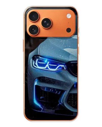 Чехол для iPhone 17 Pro Max с картинкой «Взгляд BMW с синими фарами»