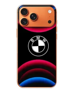 Чехол для iPhone 17 Pro Max с картинкой «Логотип BMW и неоновые дуги»