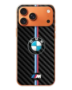 Чехол для iPhone 17 Pro Max с картинкой «Эмблема BMW и карбон»