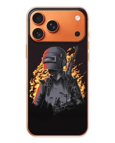 Чехол для iPhone 17 Pro Max с картинкой «PUBG — огненный силуэт»