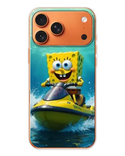 Чехол для iPhone 17 Pro Max с картинкой «Спанч Боб на гидроцикле»