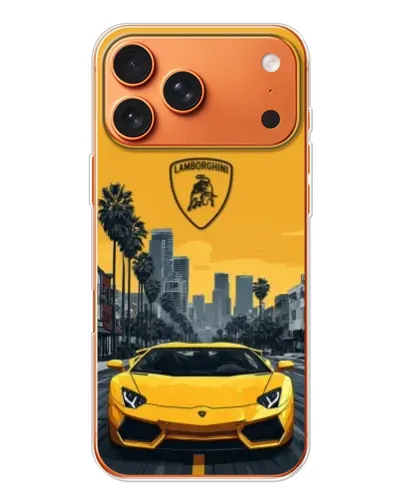 Чехол для iPhone 17 Pro Max с картинкой «Желтый Lamborghini город»