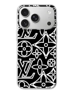 Чехол для iPhone 17 Pro с картинкой «Черно-белый узор LV»