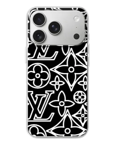 Чехол для iPhone 17 Pro с картинкой «Черно-белый узор LV»