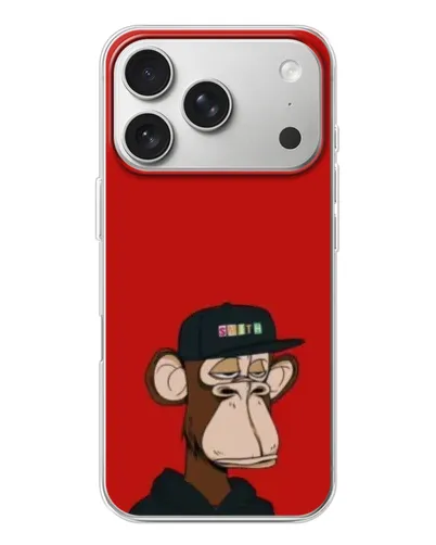 Чехол для iPhone 17 Pro с картинкой «Bored Ape — красный фон»