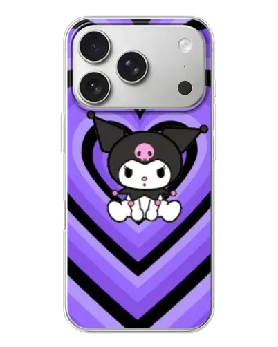 Чехол для iPhone 17 Pro с картинкой «Kuromi и фиолетовые сердца»
