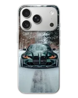 Чохол для iPhone 17 Pro з картинкою «BMW у зимовому лісі»