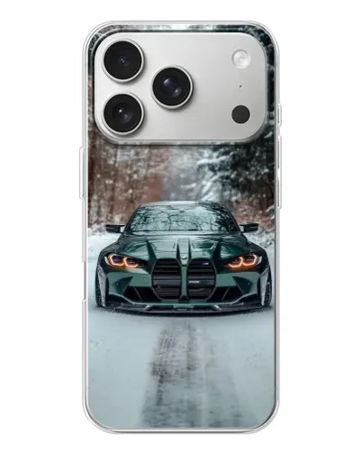 Чохол для iPhone 17 Pro з картинкою «BMW у зимовому лісі»