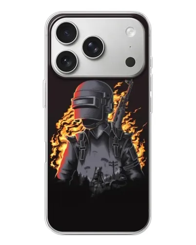 Чехол для iPhone 17 Pro с картинкой «PUBG — огненный силуэт»