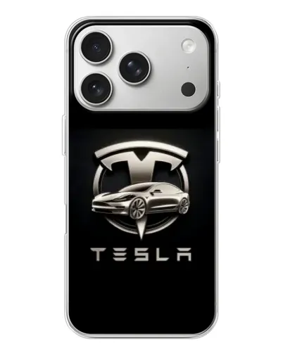 Чехол для iPhone 17 Pro с картинкой «Tesla — серебристое авто»