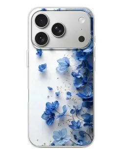 Чехол для iPhone 17 Pro с картинкой «Голубой цветочный каскад»