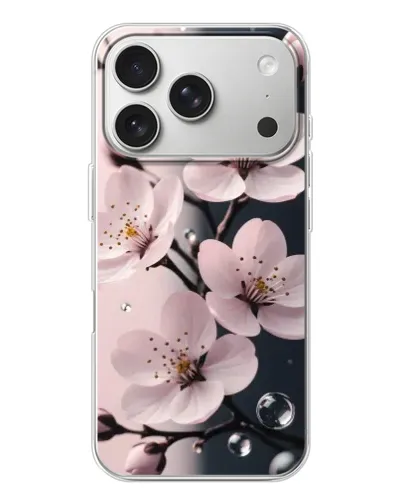 Чехол для iPhone 17 Pro с картинкой «Нежная сакура и капли» Чехол для iPhone 17 Pro с картинкой «Нежная сакура и капли»