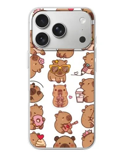 Чехол для iPhone 17 Pro с картинкой «Стикерпак с капибарами»