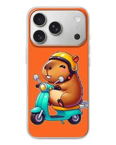 Чехол для iPhone 17 Pro с картинкой «Капибара на скутере»