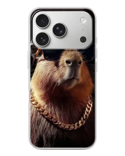 Чехол для iPhone 17 Pro с картинкой «Капибара золотая цепь»