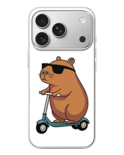 Чехол для iPhone 17 Pro с картинкой «Капибара на самокате»