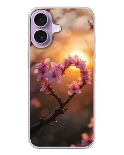 Чехол для iPhone 17 с картинкой «Розовый цвет сердце на фоне заката»