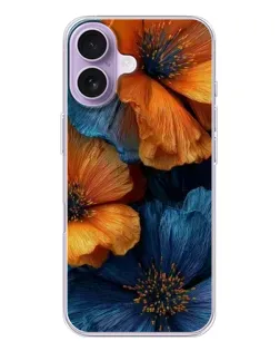 Чехол для iPhone 17 с картинкой «Яркая сине-оранжевая флора»