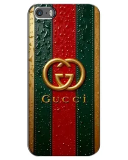 Чехол для iPhone 5 / 5s / SE с картинкой «Gucci — фирменная полоса и золото»
