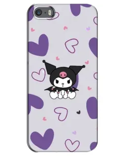 Чехол для iPhone 5 / 5s / SE с картинкой «Kuromi и лавандовые сердца»