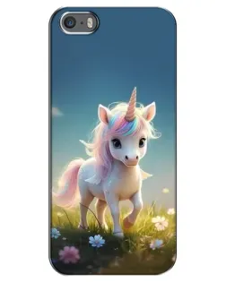 Чехол для iPhone 5 / 5s / SE с картинкой «Единорог на поляне»