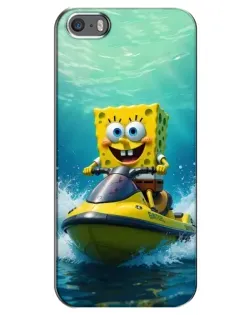 Чехол для iPhone 5 / 5s / SE с картинкой «Спанч Боб на гидроцикле»