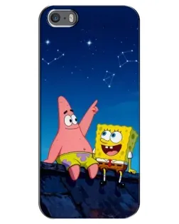 Чехол для iPhone 5 / 5s / SE с картинкой «Губка Боб и Патрик ночью»