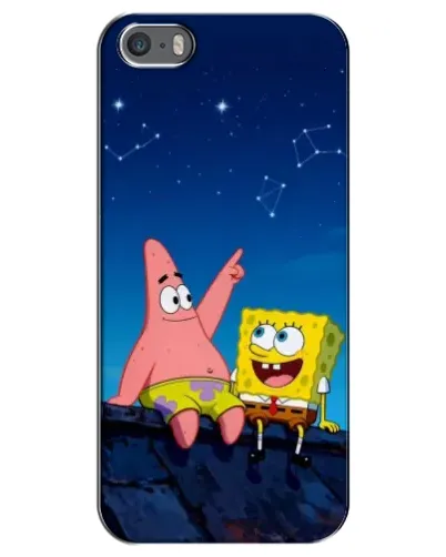 Чехол для iPhone 5 / 5s / SE с картинкой «Губка Боб и Патрик ночью»