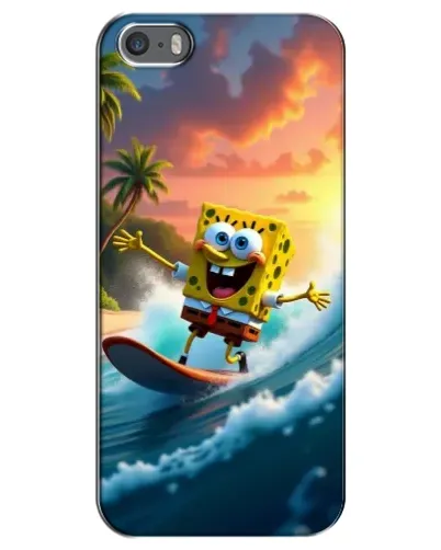 Чехол для iPhone 5 / 5s / SE с картинкой «Губка Боб серфингист»