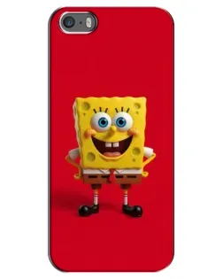 Чехол для iPhone 5 / 5s / SE с картинкой «Спанч Боб на красном»