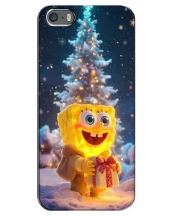Чехол для iPhone 5 / 5s / SE с картинкой «Рождественский Спанч Боб»