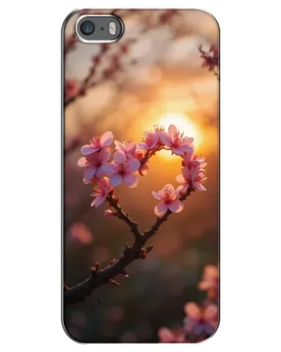 Чехол для iPhone 5 / 5s / SE с картинкой «Розовый цвет сердце на фоне заката»