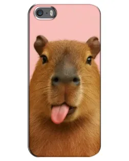 Чехол для iPhone 5 / 5s / SE с картинкой «Капибара с языком»