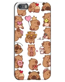 Чехол для iPhone 5 / 5s / SE с картинкой «Стикерпак с капибарами»