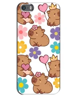 Чехол для iPhone 5 / 5s / SE с картинкой «Цветочный паттерн капибар»