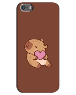 Чехол для iPhone 5 / 5s / SE с картинкой «Капибара с сердцем»