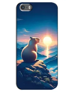 Чехол для iPhone 5 / 5s / SE с картинкой «Закат солнца с капибарой»