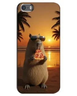 Чехол для iPhone 5 / 5s / SE с картинкой «Капибара с пиццей»
