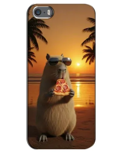 Чехол для iPhone 5 / 5s / SE с картинкой «Капибара с пиццей»
