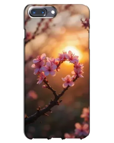Чохол для iPhone 7 Plus з картинкою «Рожевий цвіт  сердечко на тлі заходу»