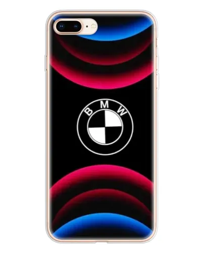 Чехол для iPhone 8 Plus с картинкой «Логотип BMW и неоновые дуги»