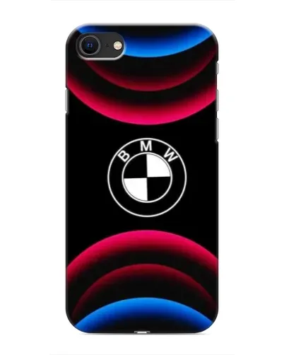 Чехол для iPhone SE (2020) с картинкой «Логотип BMW и неоновые дуги»