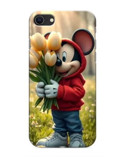 Чехол для iPhone SE (2020) с картинкой «Микки с тюльпанами»