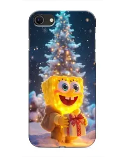Чехол для iPhone SE (2020) с картинкой «Рождественский Спанч Боб»