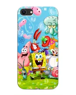 Чехол для iPhone SE (2020) с картинкой «Губка Боб и друзья»